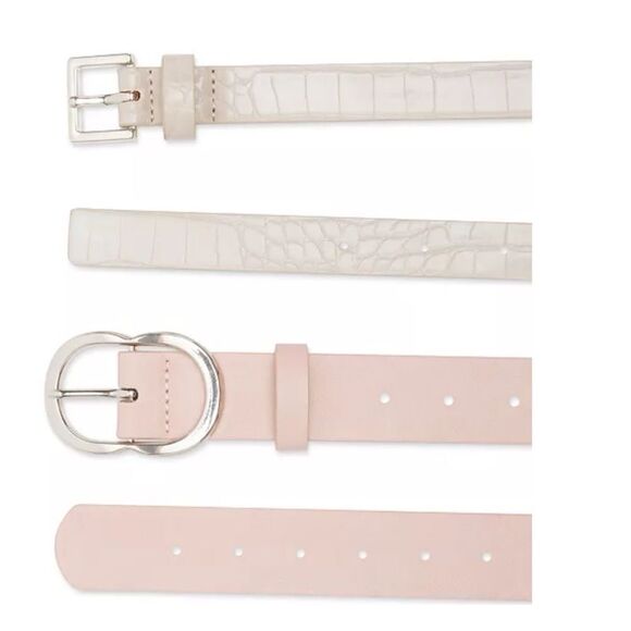 NWT STEVE MADDEN Women's 2 Faux-Leather Belts Set Light Pink and Cream Large - Picture 1 of 11